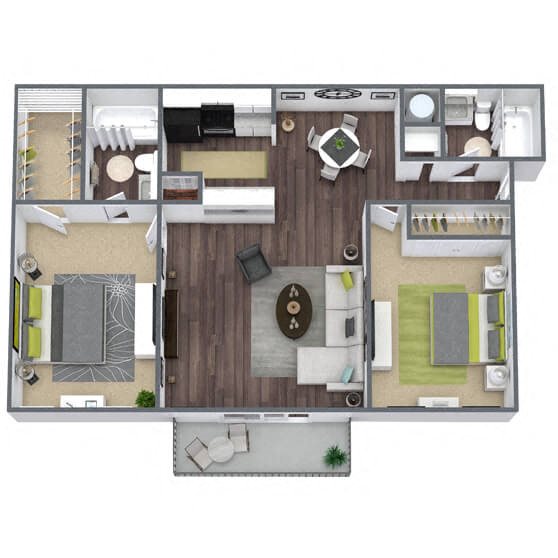 B2: 2 Bed 2 Bath floor plan